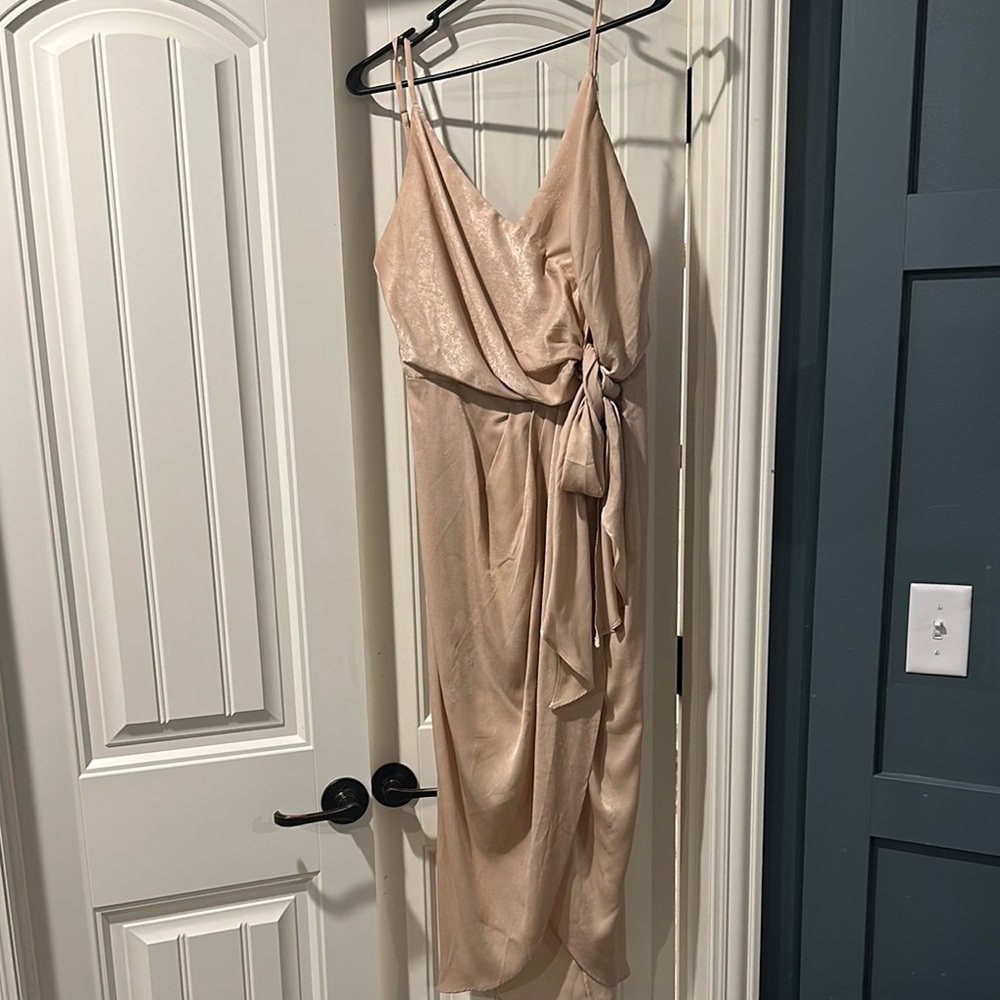 Aakaa Gold Pleated Asymmetrical Slip Dress